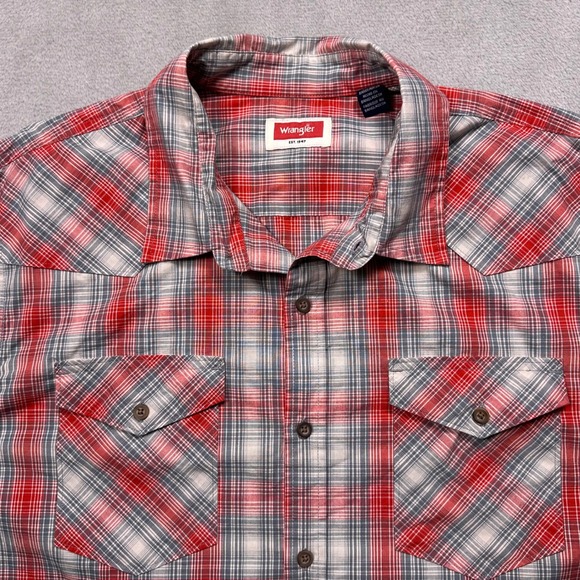 Wrangler XL Slim Fit Western Plaid Shirt – Aura Orange Gray Button Up RanchWear‎ - Picture 5 of 16